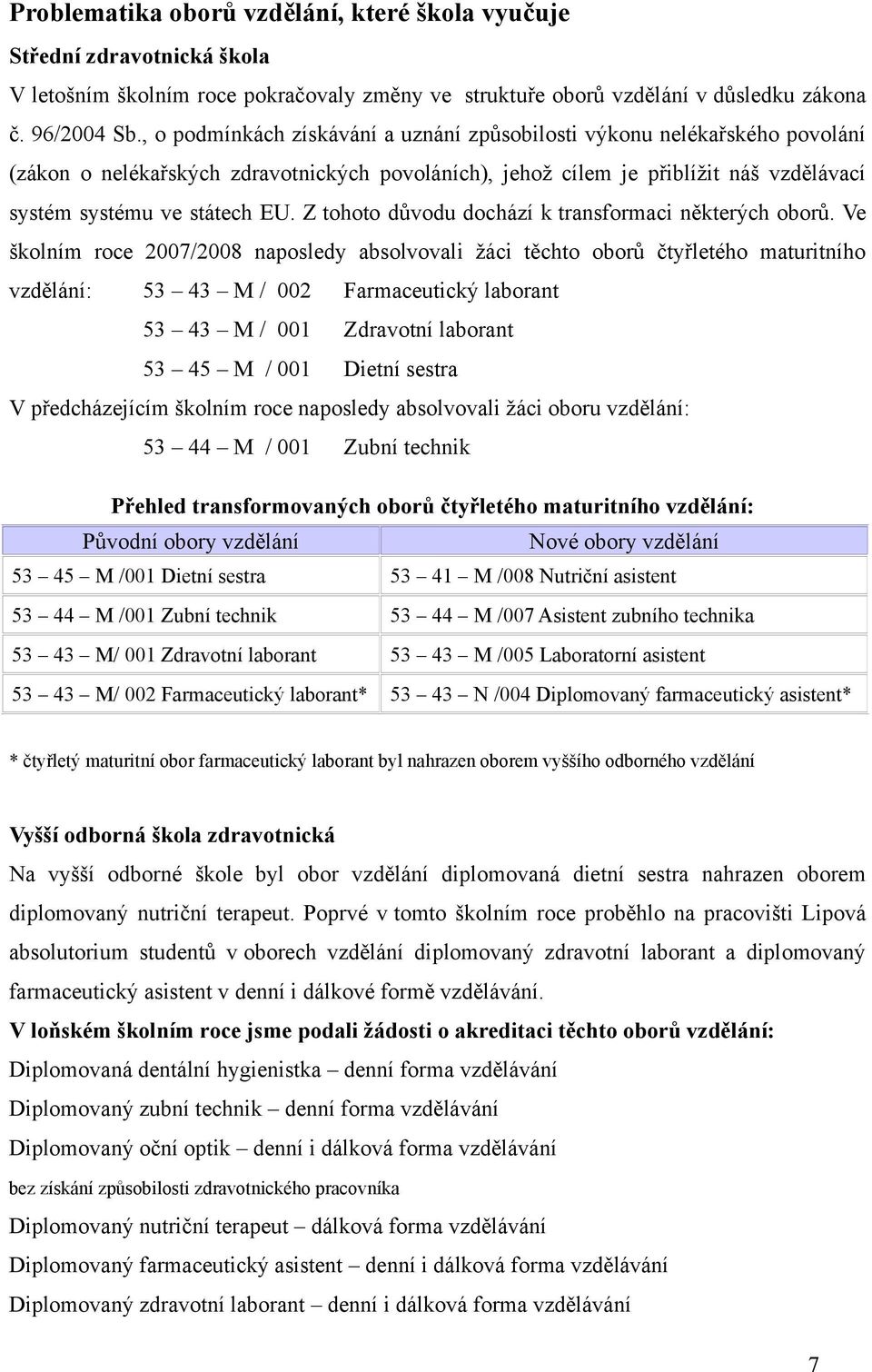 Z tohoto důvodu dochází k transformaci některých oborů.