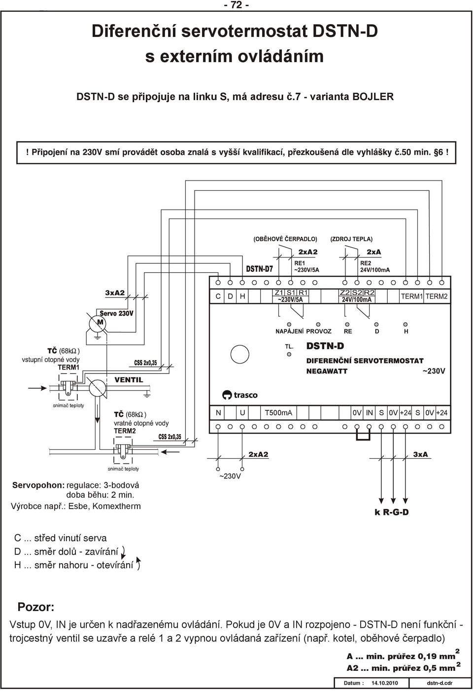 Výrobce např.: Esbe, Komextherm ~230V k R-G-D C... střed vinutí serva D... směr dolů - zavírání H... směr nahoru - otevírání Pozor: Vstup 0V, IN je určen k nadřazenému ovládání.