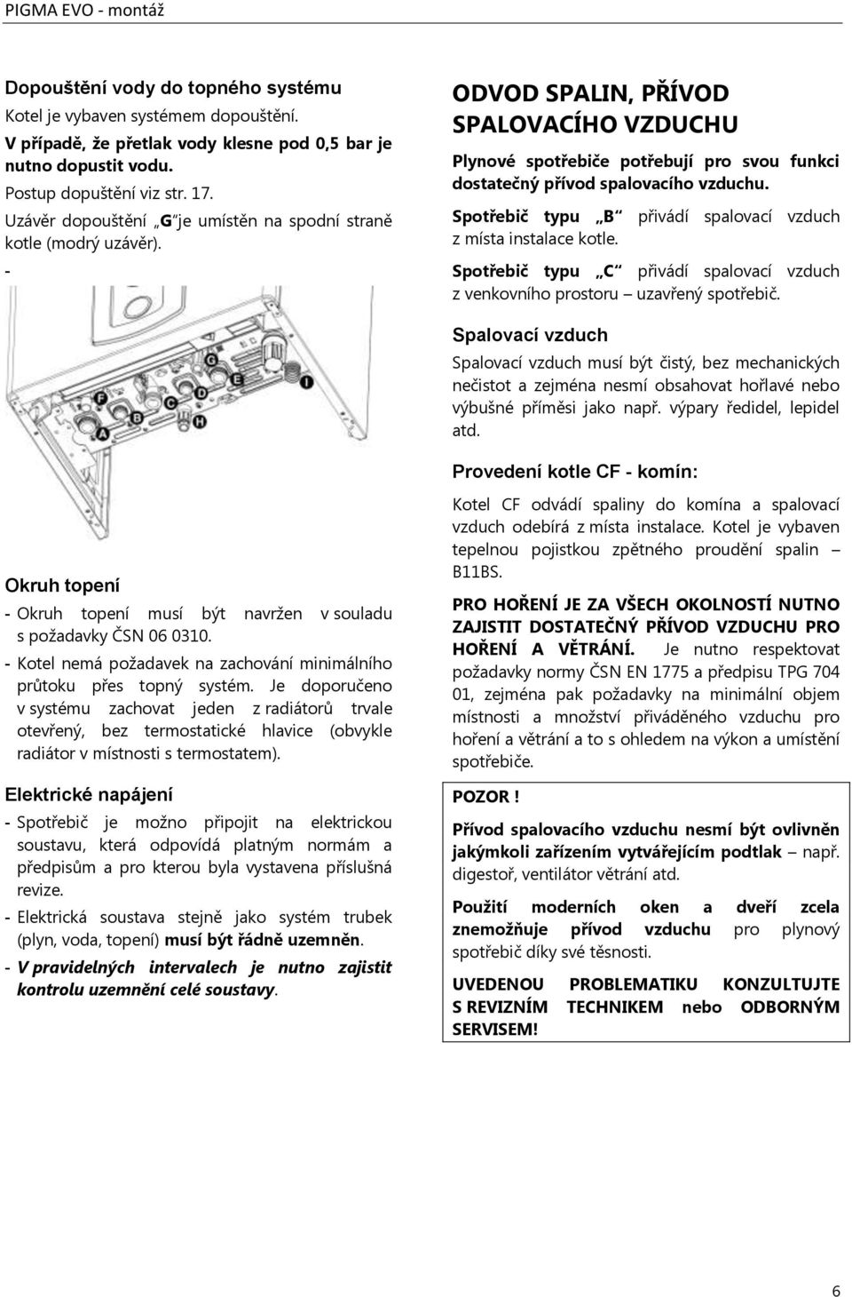 Spotřebič typu B přivádí spalovací vzduch z místa instalace kotle. Spotřebič typu C přivádí spalovací vzduch z venkovního prostoru uzavřený spotřebič.