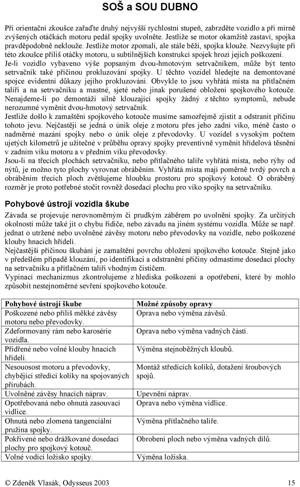 Nezvyšujte při této zkoušce příliš otáčky motoru, u subtilnějších konstrukcí spojek hrozí jejich poškození.