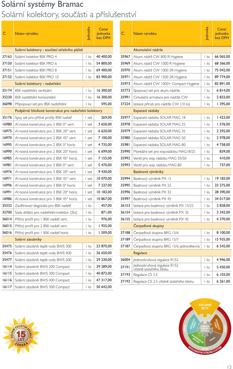 kolektor BSK PRO 8 1 ks 69 400,00 37152 Solární kolektor BSK PRO 10 1 ks 83 900,00 Solární kolektory - nadstřešní 35174 BSK nadstřešní vertikální 1 ks 16 300,00 35230 BSK nadstřešní horizontální 1 ks