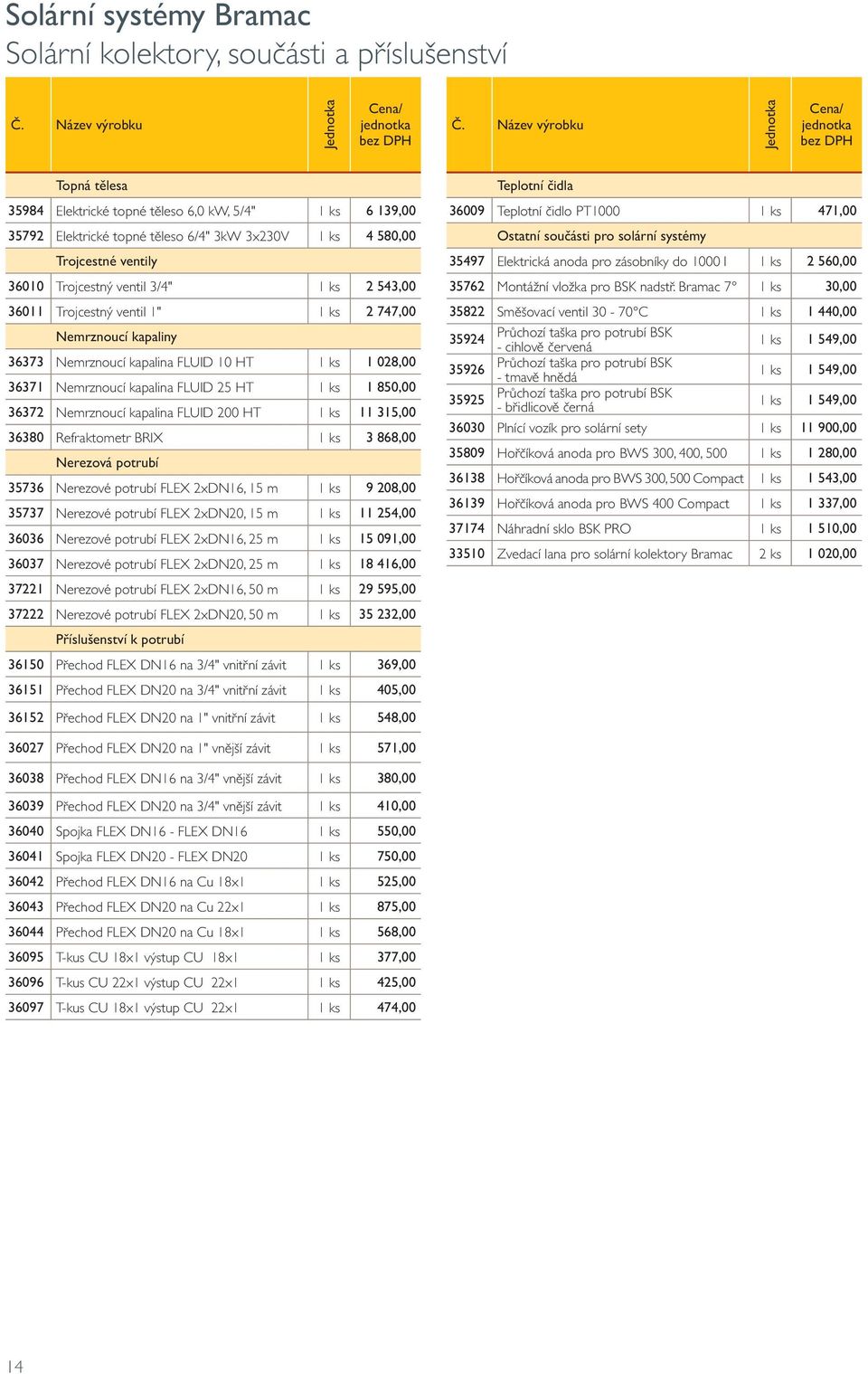 3/4" 1 ks 2 543,00 36011 Trojcestný ventil 1" 1 ks 2 747,00 Nemrznoucí kapaliny 36373 Nemrznoucí kapalina FLUID 10 HT 1 ks 1 028,00 36371 Nemrznoucí kapalina FLUID 25 HT 1 ks 1 850,00 36372