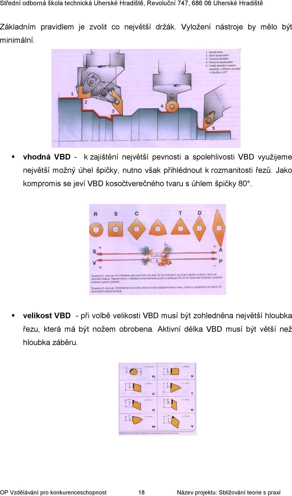 rozmanitosti řezů. Jako kompromis se jeví VBD kosočtverečného tvaru s úhlem špičky 80.