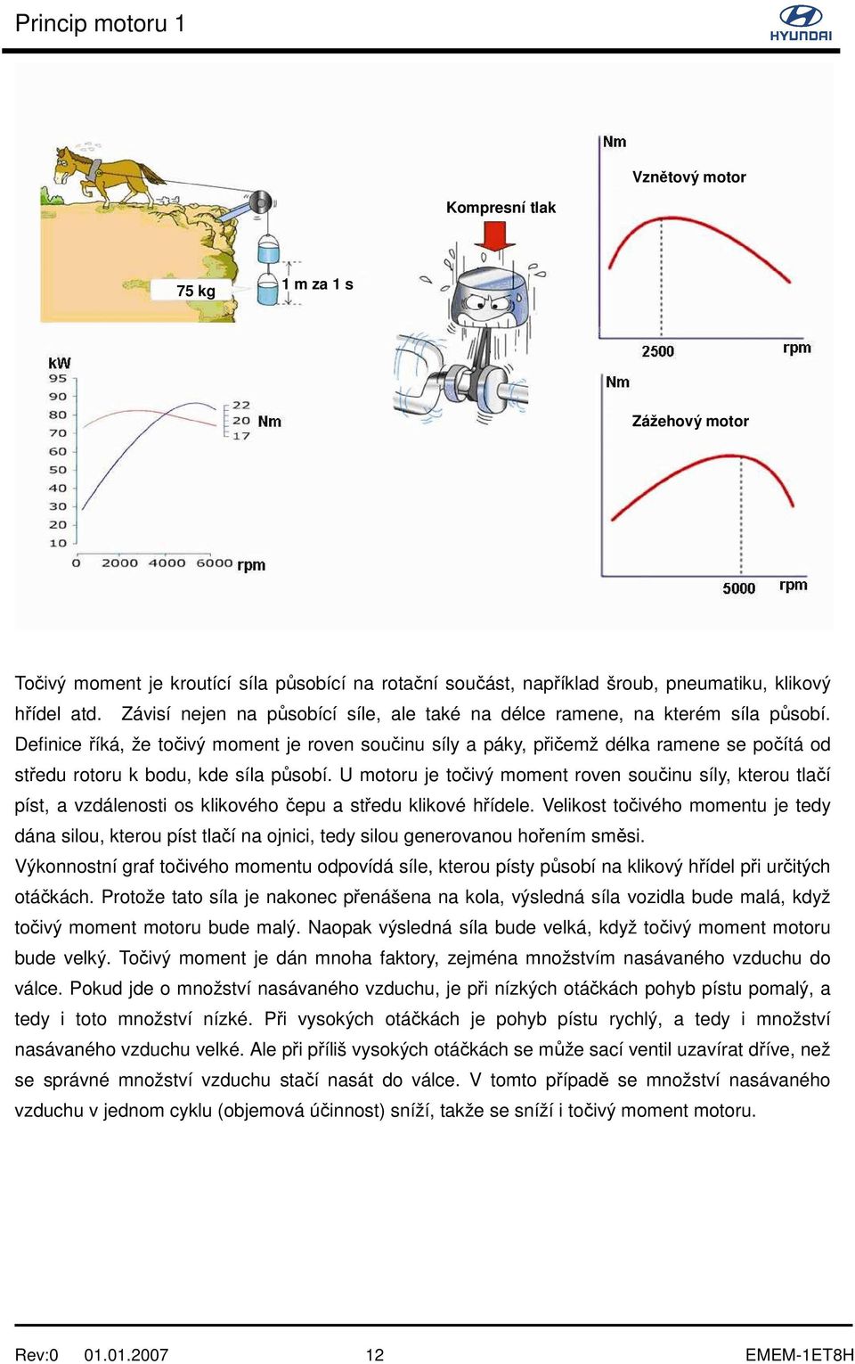 Definice říká, že točivý moment je roven součinu síly a páky, přičemž délka ramene se počítá od středu rotoru k bodu, kde síla působí.