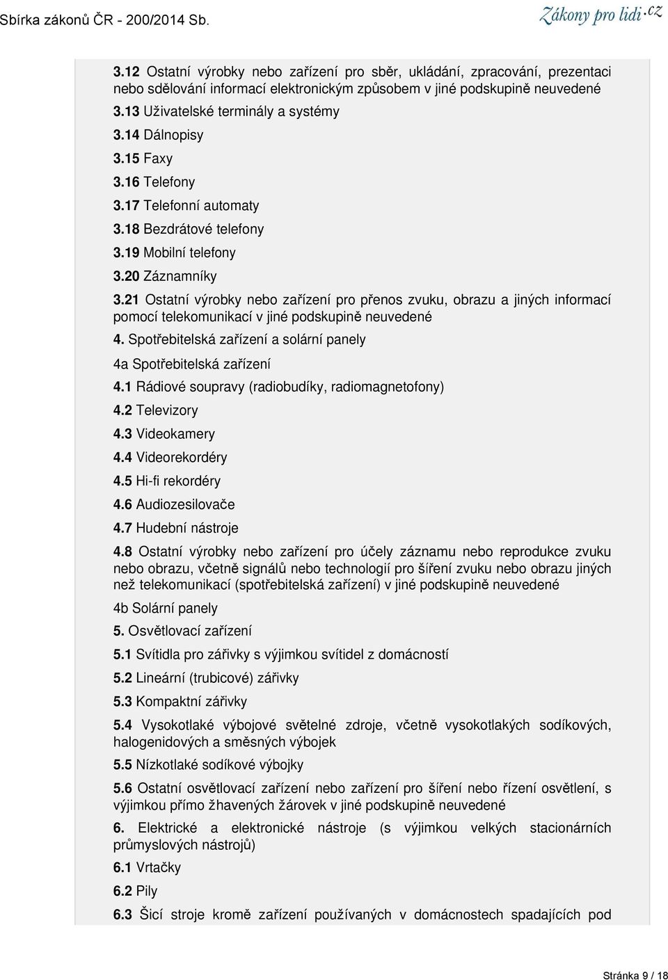 21 Ostatní výrobky nebo zařízení pro přenos zvuku, obrazu a jiných informací pomocí telekomunikací v jiné podskupině neuvedené 4. Spotřebitelská zařízení a solární panely 4a Spotřebitelská zařízení 4.