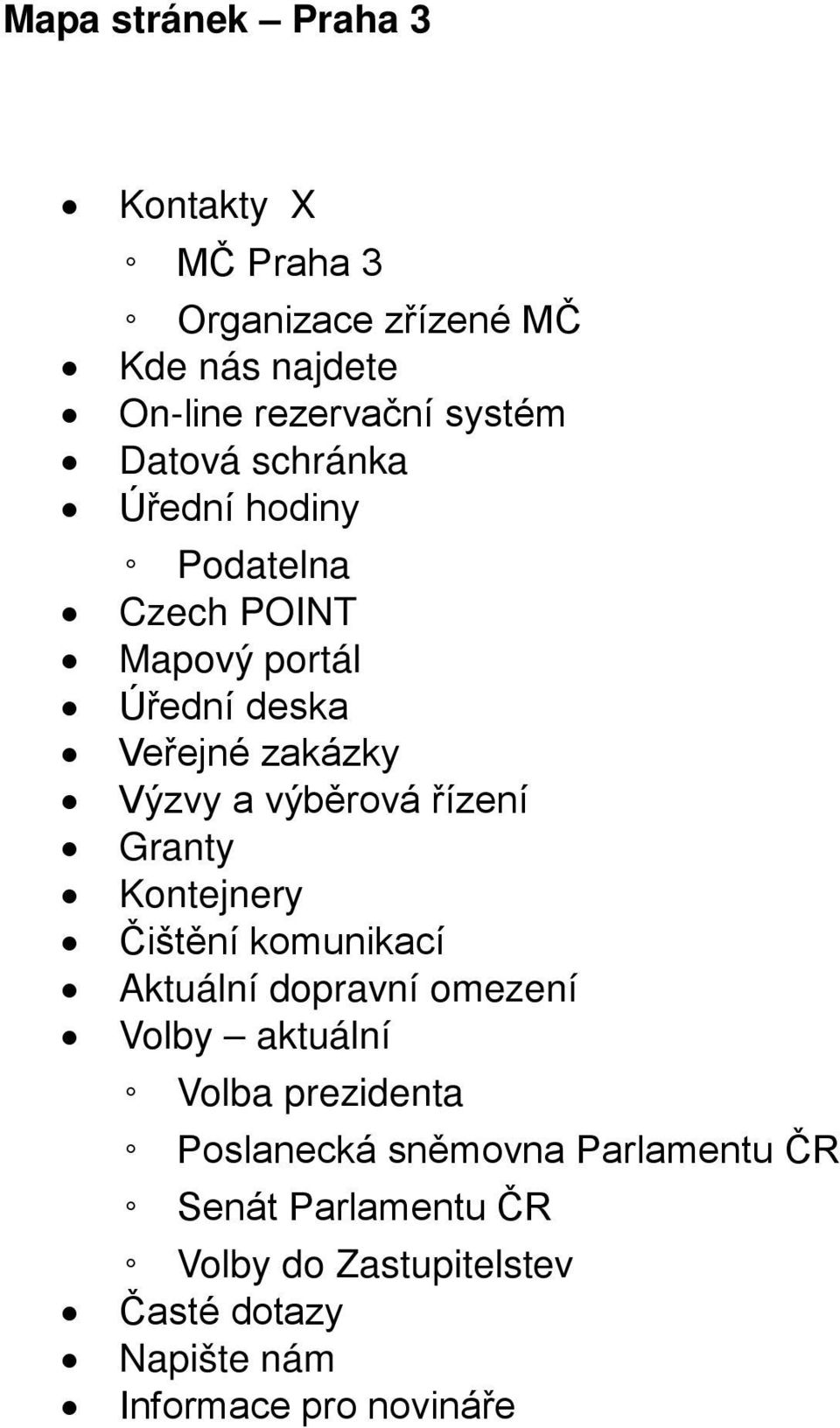 Granty Kontejnery Čištění komunikací Aktuální dopravní omezení Volby aktuální Volba prezidenta Poslanecká