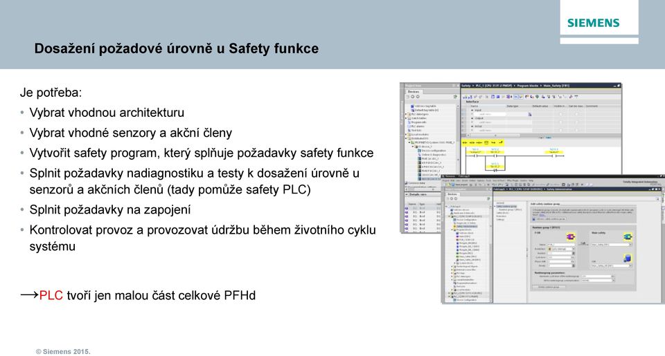 a testy k dosažení úrovně u senzorů a akčních členů (tady pomůže safety PLC) Splnit požadavky na zapojení