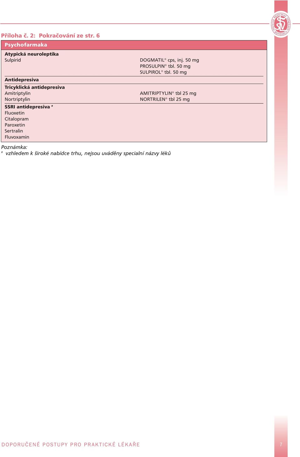 SSRI antidepresiva # Fluoxetin Citalopram Paroxetin Sertralin Fluvoxamin DOGMATIL cps, inj. 50 mg PROSULPIN tbl.