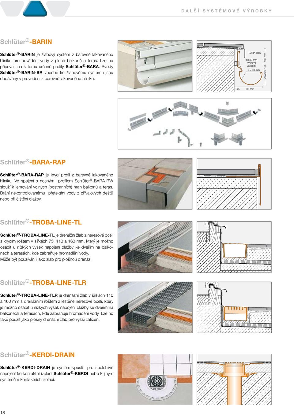 BARA-RTK do 30 mm výškově variabilní r = 40 mm variabilní 135 165 mm 10 86 mm Schlüter -BARA-RAP Schlüter -BARA-RAP je krycí profil z barevně lakovaného hliníku.