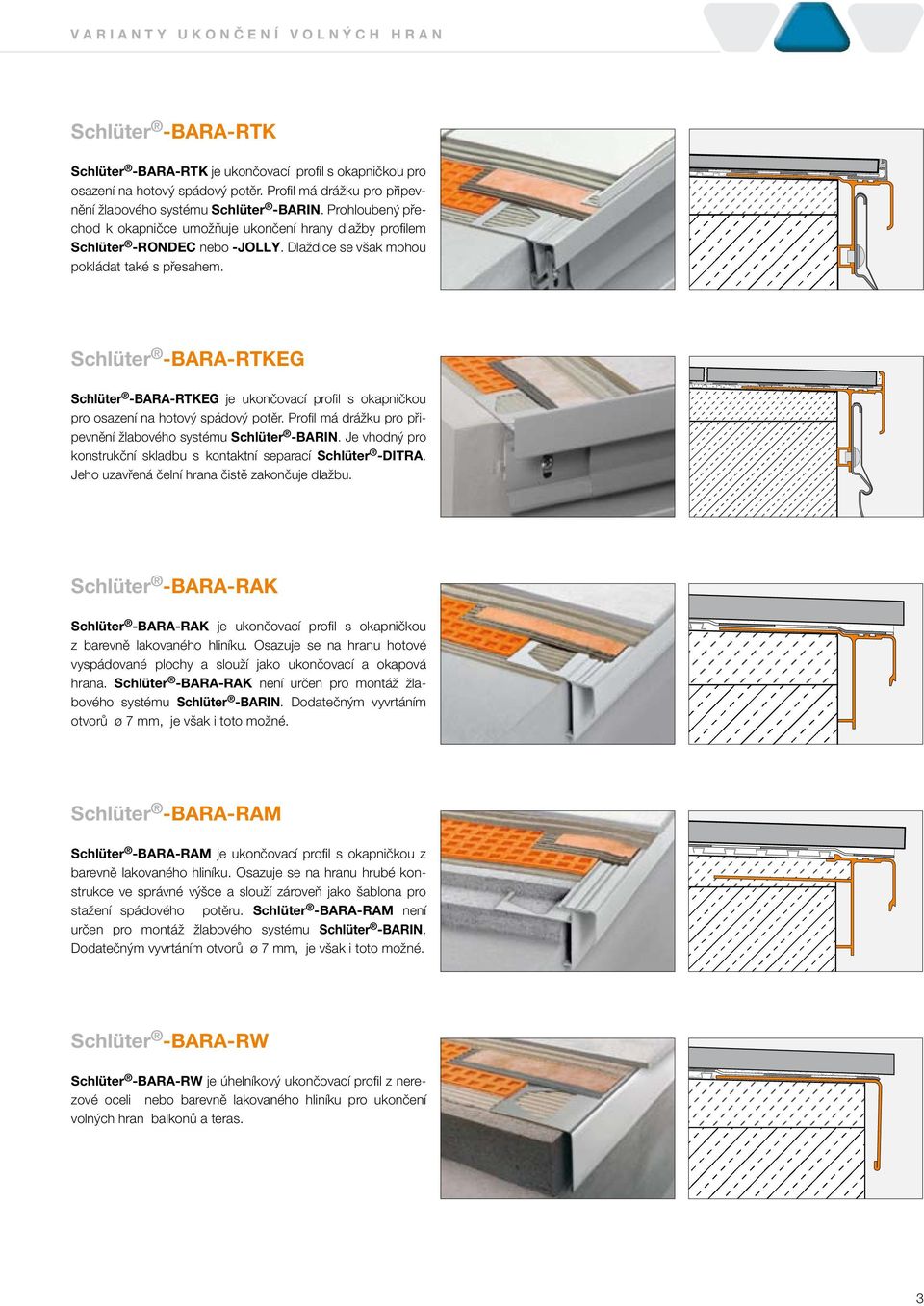 Dlaždice se však mohou pokládat také s přesahem. Schlüter -BARA-RTKEG Schlüter -BARA-RTKEG je ukončovací profil s okapničkou pro osazení na hotový spádový potěr.