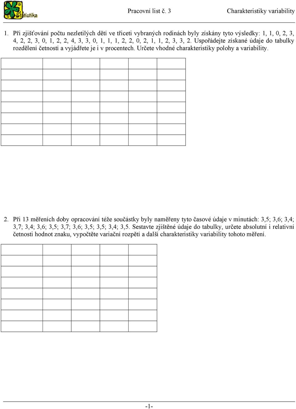 Určete vhodné charakteristiky polohy a variability. 2.