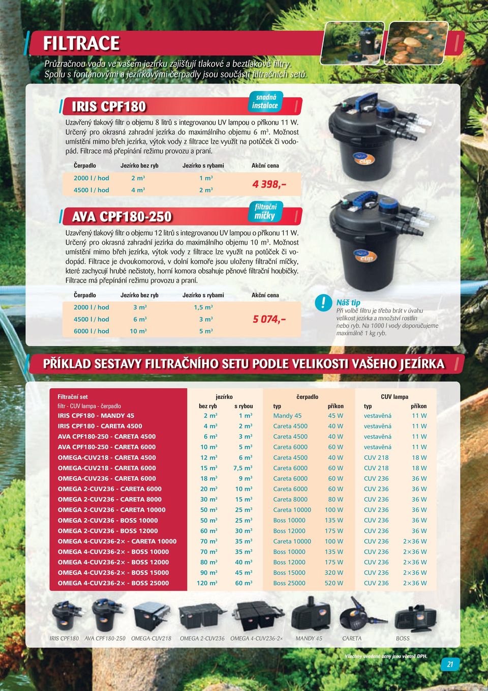 Možnost umístění mimo břeh jezírka, výtok vody z filtrace lze využít na potůček či vodopád. Filtrace má přepínání režimu provozu a praní.