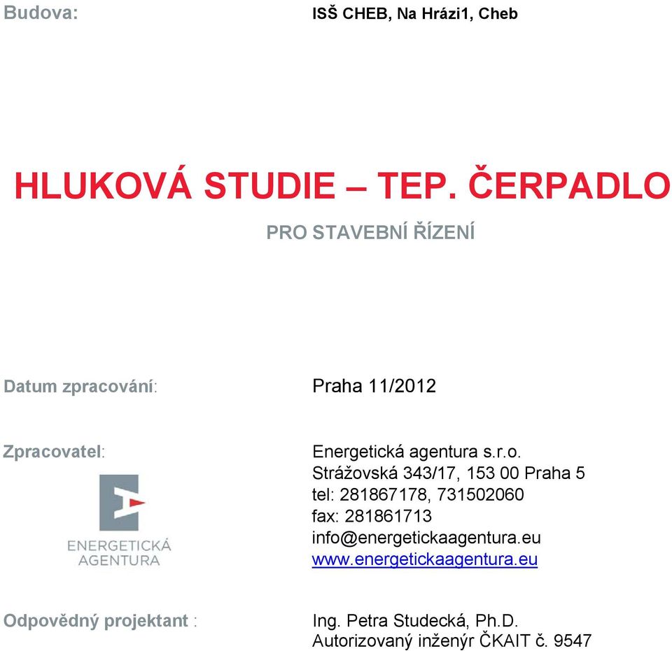 HLUKOVÁ STUDIE TEP. ČERPADLO - PDF Stažení zdarma