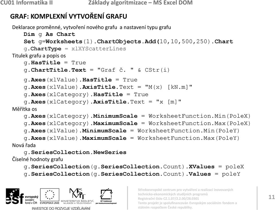 axes(xlcategory).hastitle = True g.axes(xlcategory).axistitle.text = "x [m]" Měřítka os g.axes(xlcategory).minimumscale = WorksheetFunction.Min(PoleX) g.axes(xlcategory).maximumscale = WorksheetFunction.