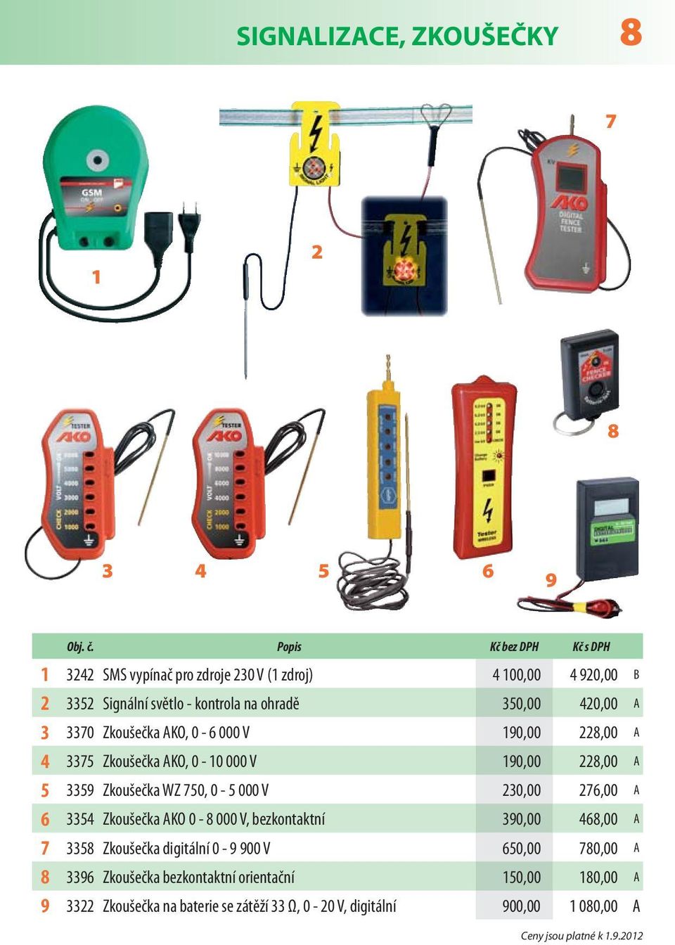 70, 0-000 V 20,00 276,00 A 6 4 Zkoušečka AKO 0-8 000 V, bezkontaktní 90,00 468,00 A 7 8 Zkoušečka digitální 0-9 900 V 60,00