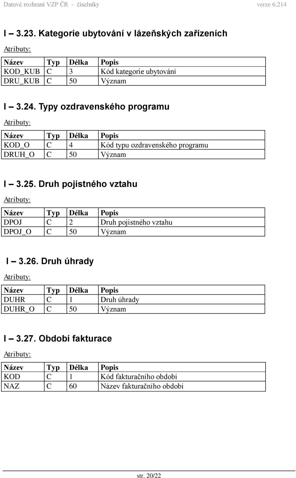 Druh pojistného vztahu DPOJ C 2 Druh pojistného vztahu DPOJ_O C 50 Význam I 3.26.