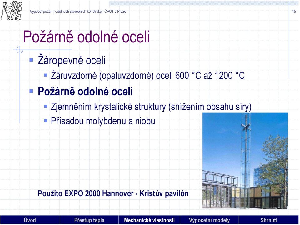 (snížením obsahu síry) Přísadou molybdenu a niobu Použito EXPO 2000