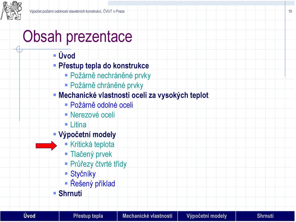 Nerezové oceli Litina Výpočetní modely Kritická teplota Tlačený prvek Průřezy čtvrté