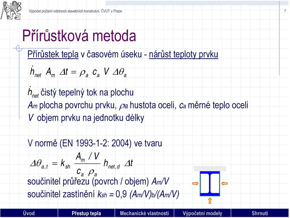 oceli V objem prvku na jednotku délky Vnormě (EN 1993-1-2: 2004) ve tvaru Am / V θ a,t = k sh