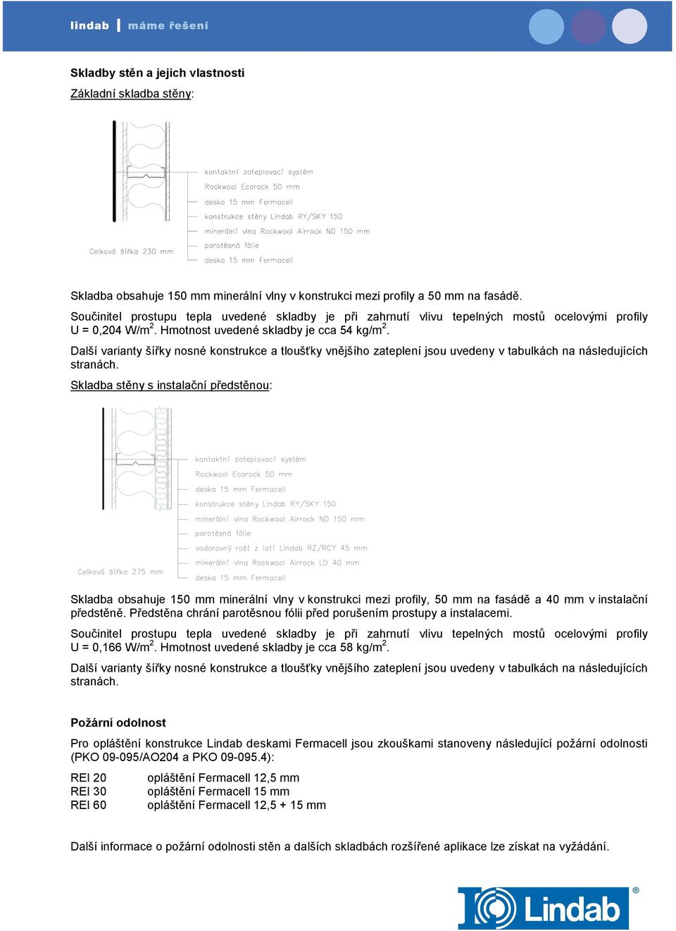 Další varianty šířky nosné konstrukce a tloušťky vnějšího zateplení jsou uvedeny v tabulkách na následujících stranách.