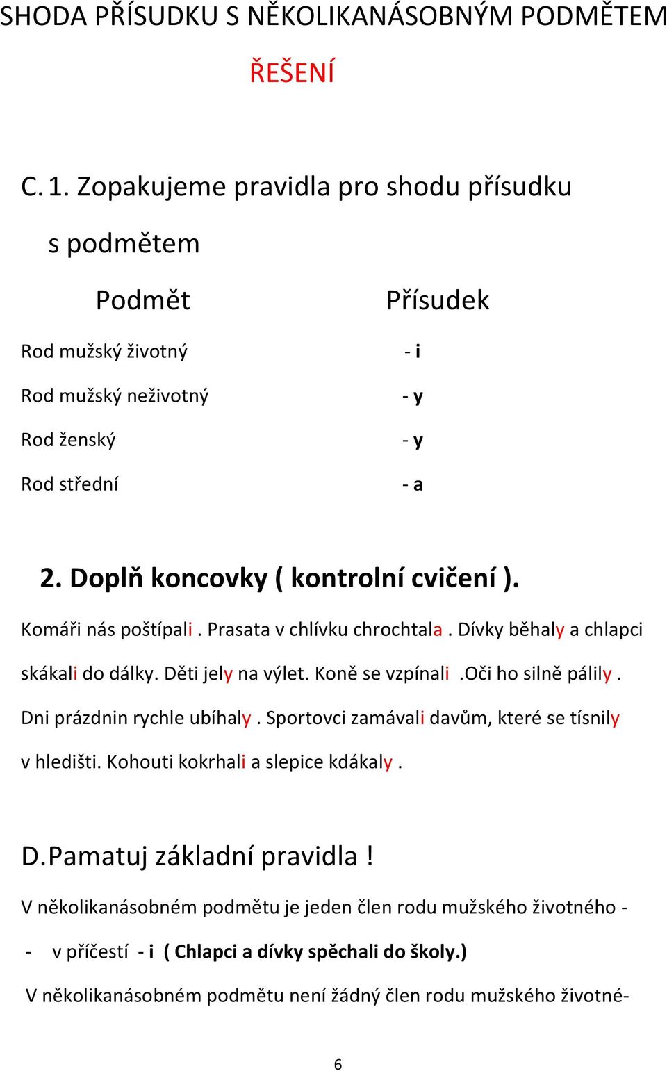 Doplň koncovky ( kontrolní cvičení ). Komáři nás poštípali. Prasata v chlívku chrochtala. Dívky běhaly a chlapci skákali do dálky. Děti jely na výlet. Koně se vzpínali.