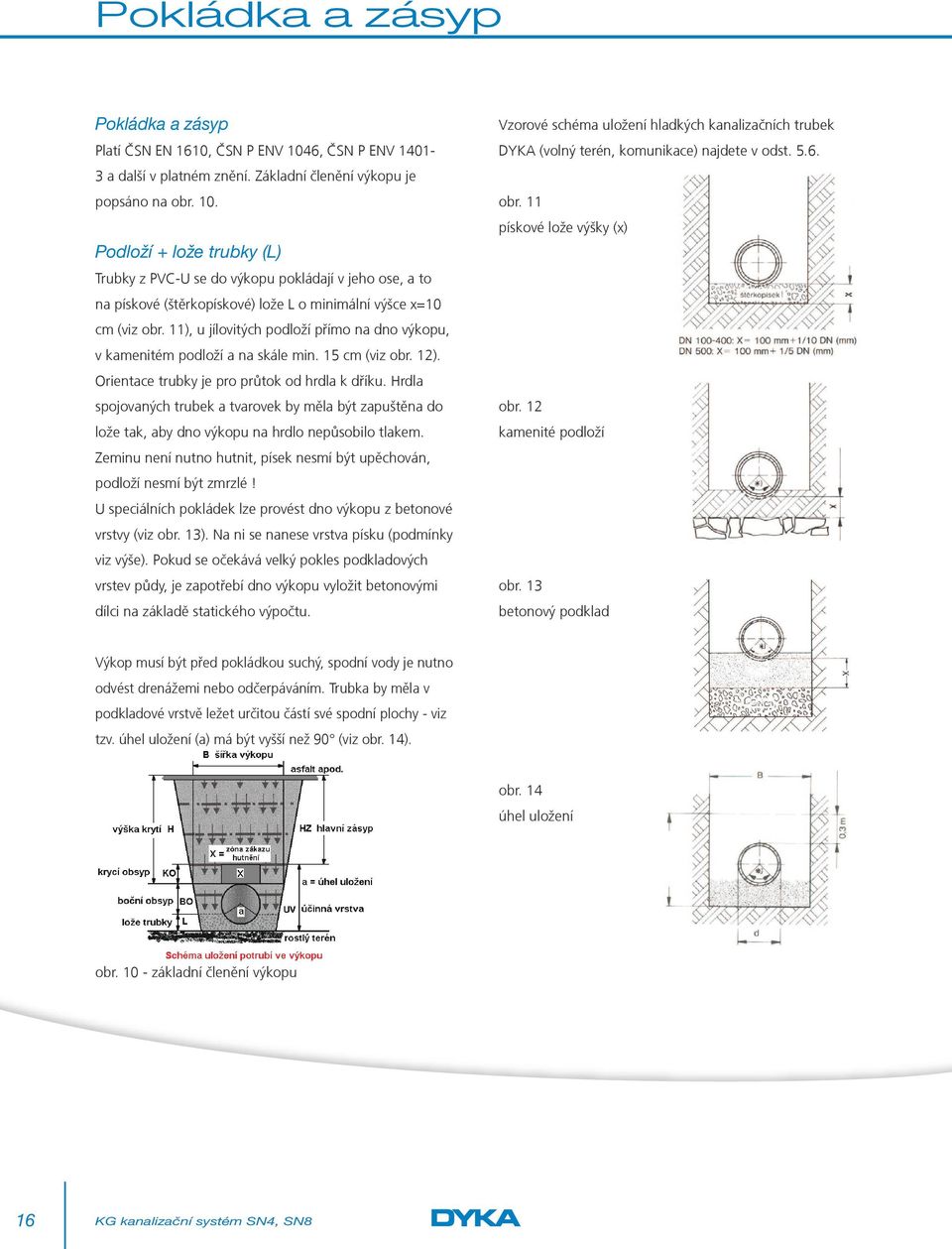 Podloží + lože trubky (L) Trubky z PVC-U se do výkopu pokládají v jeho ose, a to na pískové (štěrkopískové) lože L o minimální výšce x=10 cm (viz obr.
