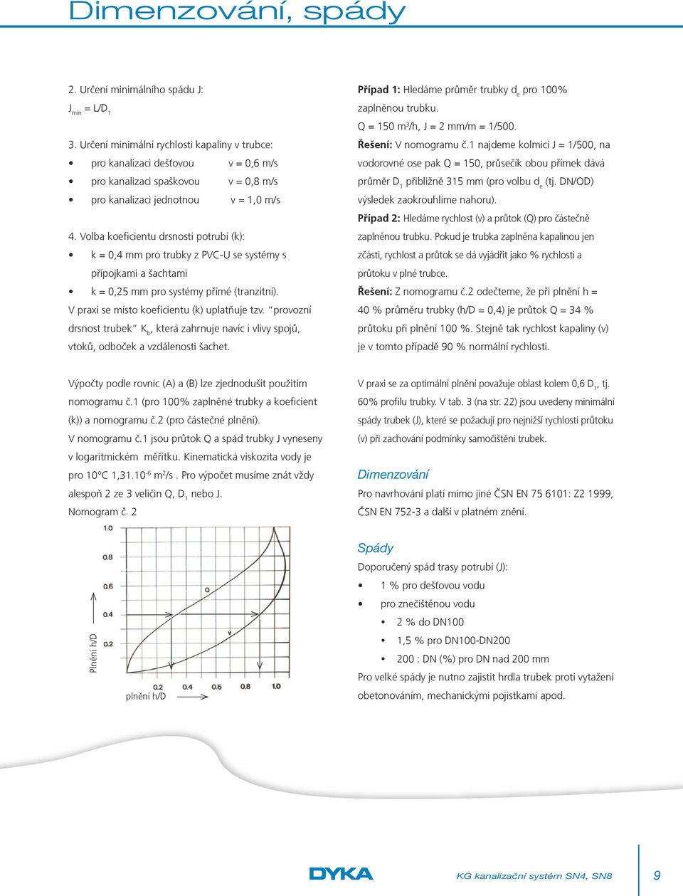 Volba koeficientu drsnosti potrubí (k): k = 0,4 mm pro trubky z PVC-U se systémy s přípojkami a šachtami k = 0,25 mm pro systémy přímé (tranzitní). V praxi se místo koeficientu (k) uplatňuje tzv.