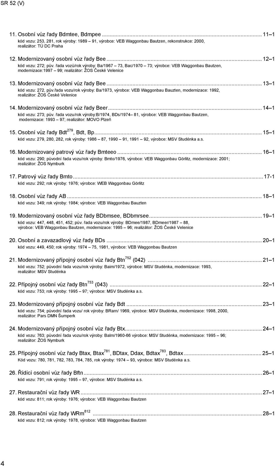 .. 13 1 kód vozu: 272, p v. ada vozu/rok výroby: Ba/1973, výrobce: VEB Waggonbau Bauzten, modernizace: 1992, realizátor: ŽOS eské Velenice 14. Modernizovaný osobní v z ady Beer.