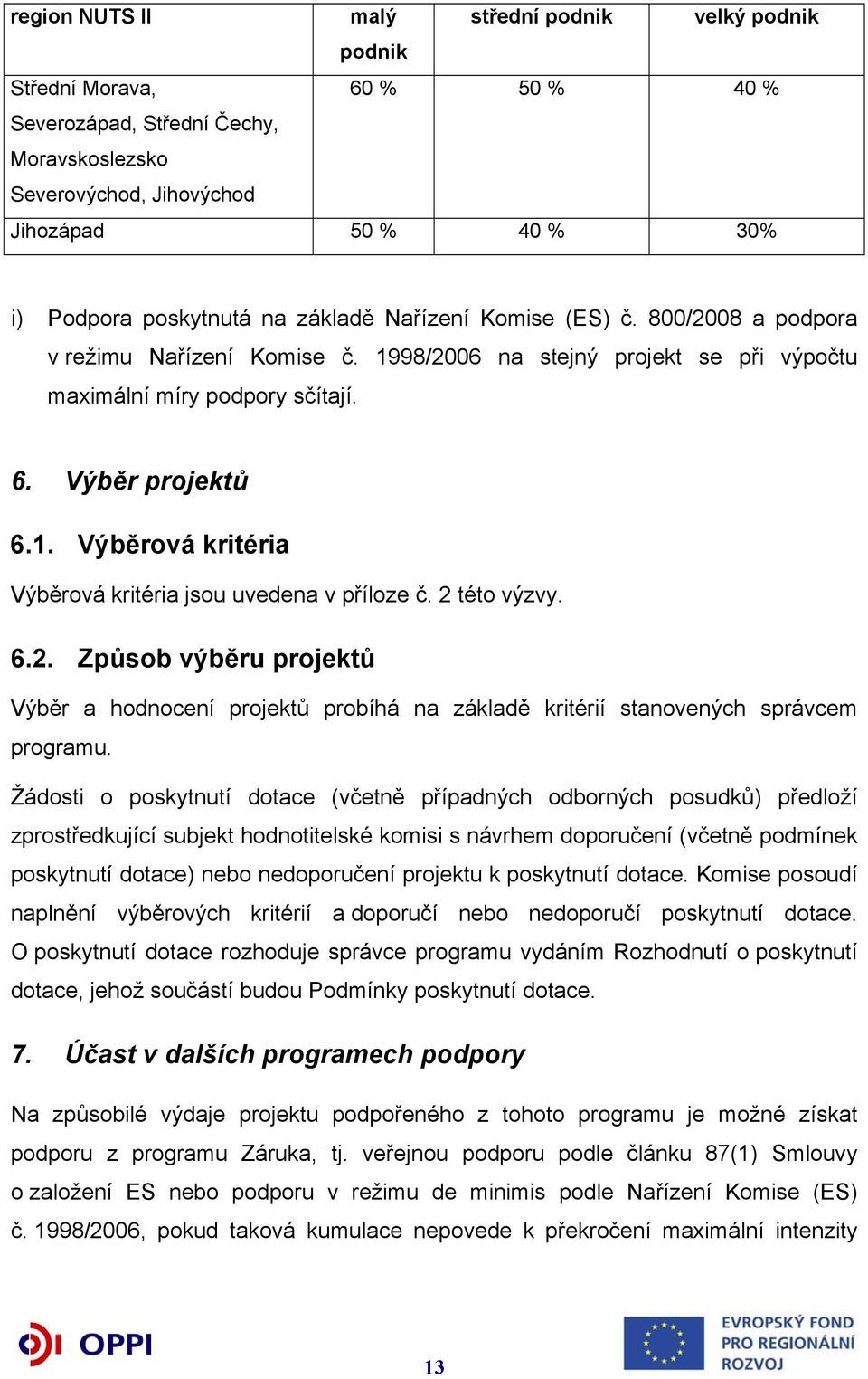 2 této výzvy. 6.2. Způsob výběru projektů Výběr a hodnocení projektů probíhá na základě kritérií stanovených správcem programu.