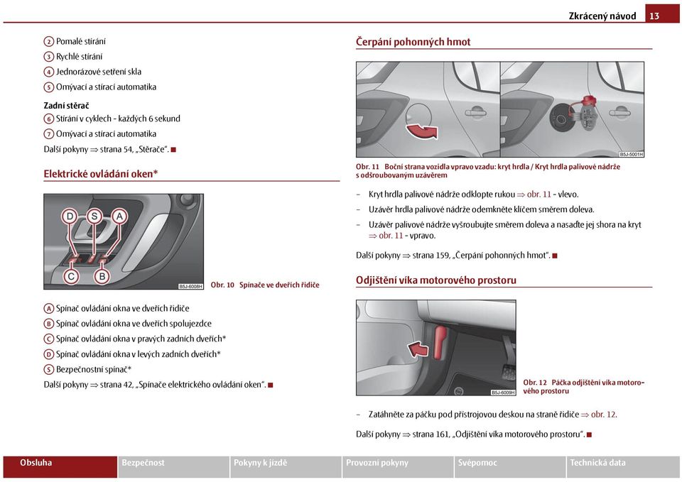 11 Boční strana vozidla vpravo vzadu: kryt hrdla / Kryt hrdla palivové nádrže s odšroubovaným uzávěrem Kryt hrdla palivové nádrže odklopte rukou obr. 11 - vlevo.