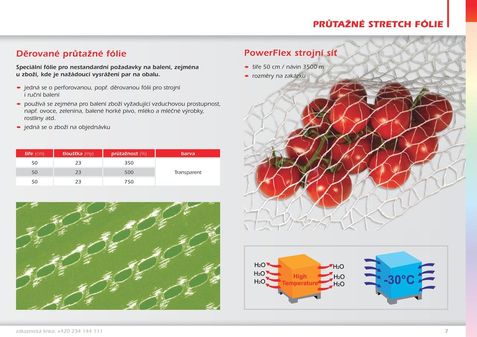 děrovanou fólii pro strojní i ruční balení používá se zejména pro balení zboží vyžadující vzduchovou prostupnost, např.