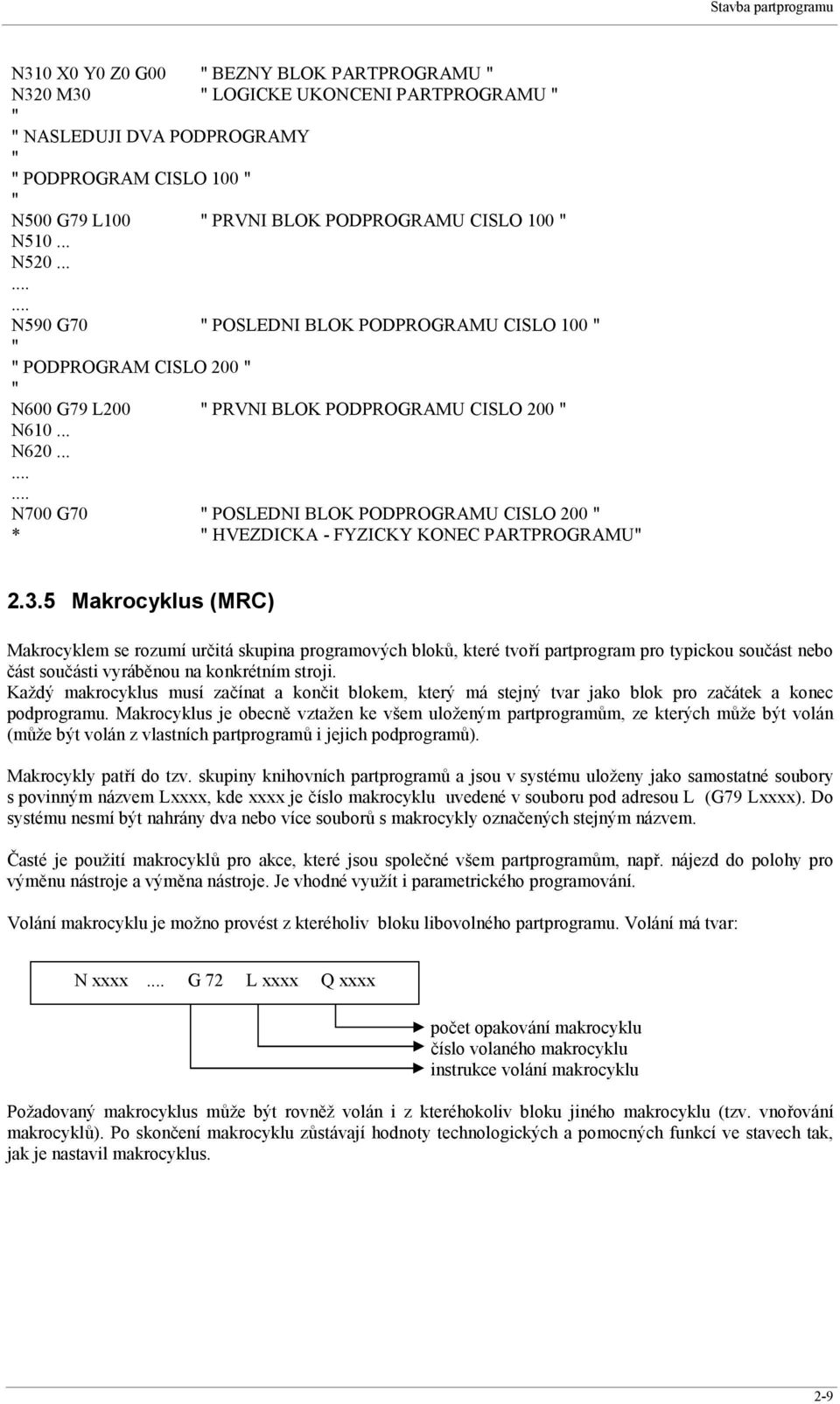 ........ N700 G70 " POSLEDNI BLOK PODPROGRAMU CISLO 200 " * " HVEZDICKA - FYZICKY KONEC PARTPROGRAMU" 2.3.