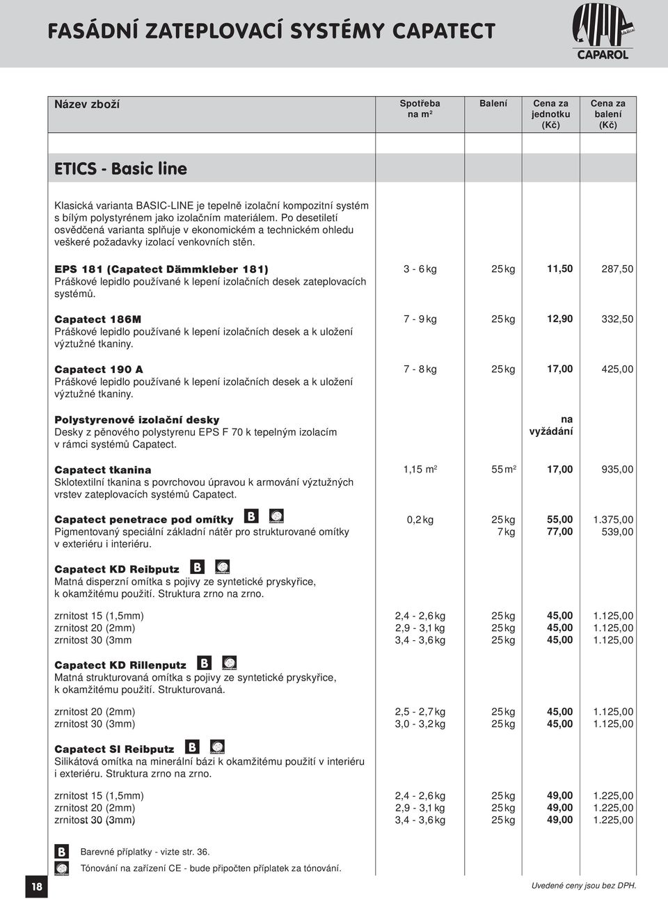 EPS 181 (Capatect Dämmkleber 181) Práškové lepidlo používané k lepení izolačních desek zateplovacích systémů.