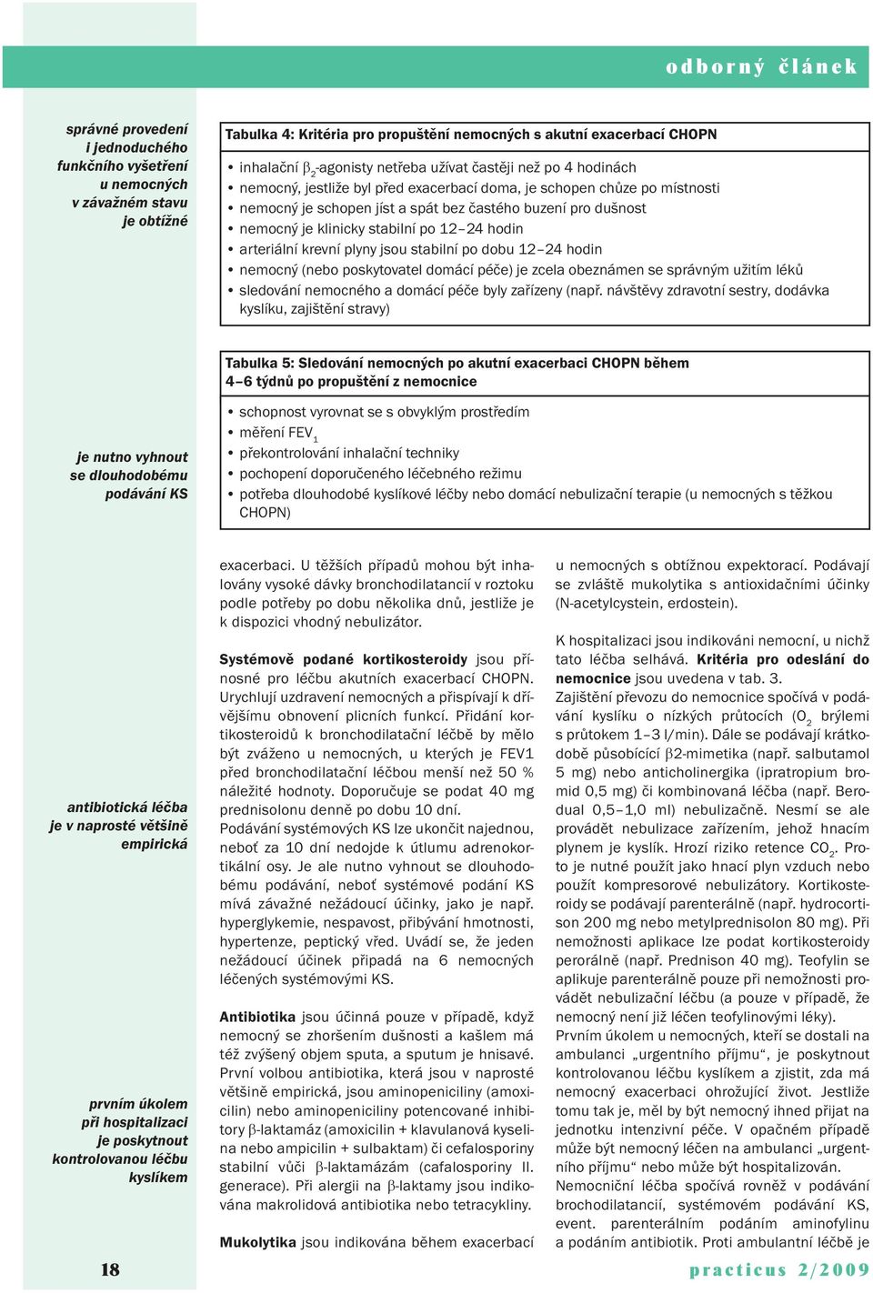 je klinicky stabilní po 12 24 hodin arteriální krevní plyny jsou stabilní po dobu 12 24 hodin nemocný (nebo poskytovatel domácí péče) je zcela obeznámen se správným užitím léků sledování nemocného a