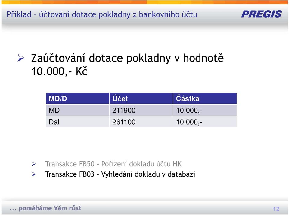 000,- Kč MD/D Účet Částka MD 211900 10.000,- Dal 261100 10.