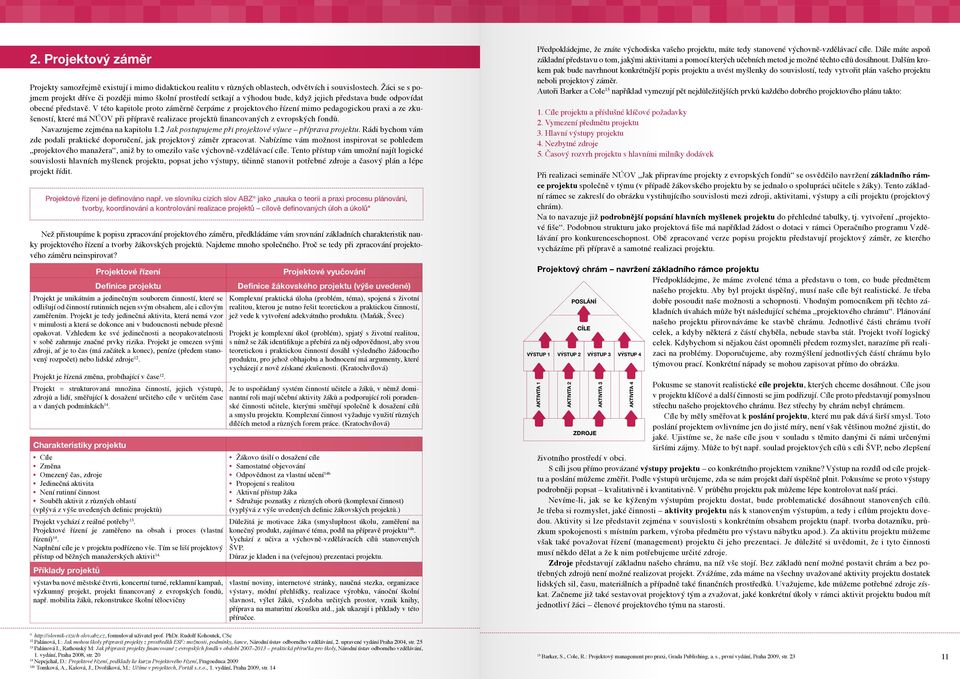 V této kapitole proto záměrně čerpáme z projektového řízení mimo pedagogickou praxi a ze zkušeností, které má NÚOV při přípravě realizace projektů financovaných z evropských fondů.