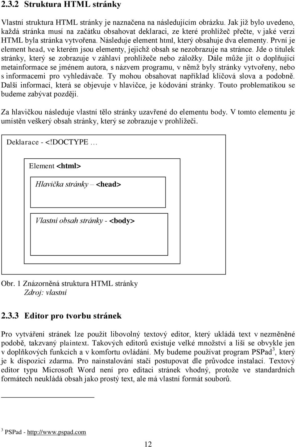 První je element head, ve kterém jsou elementy, jejichž obsah se nezobrazuje na stránce. Jde o titulek stránky, který se zobrazuje v záhlaví prohlížeče nebo záložky.