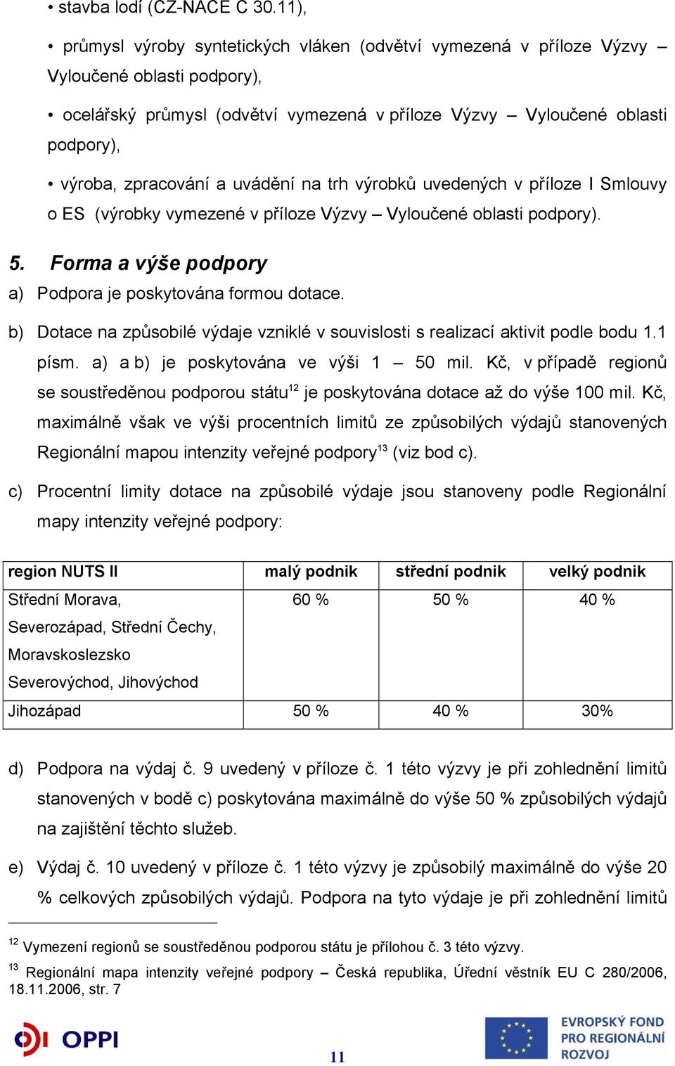 zpracování a uvádění na trh výrobků uvedených v příloze I Smlouvy o ES (výrobky vymezené v příloze Výzvy Vyloučené oblasti podpory). 5. Forma a výše podpory a) Podpora je poskytována formou dotace.