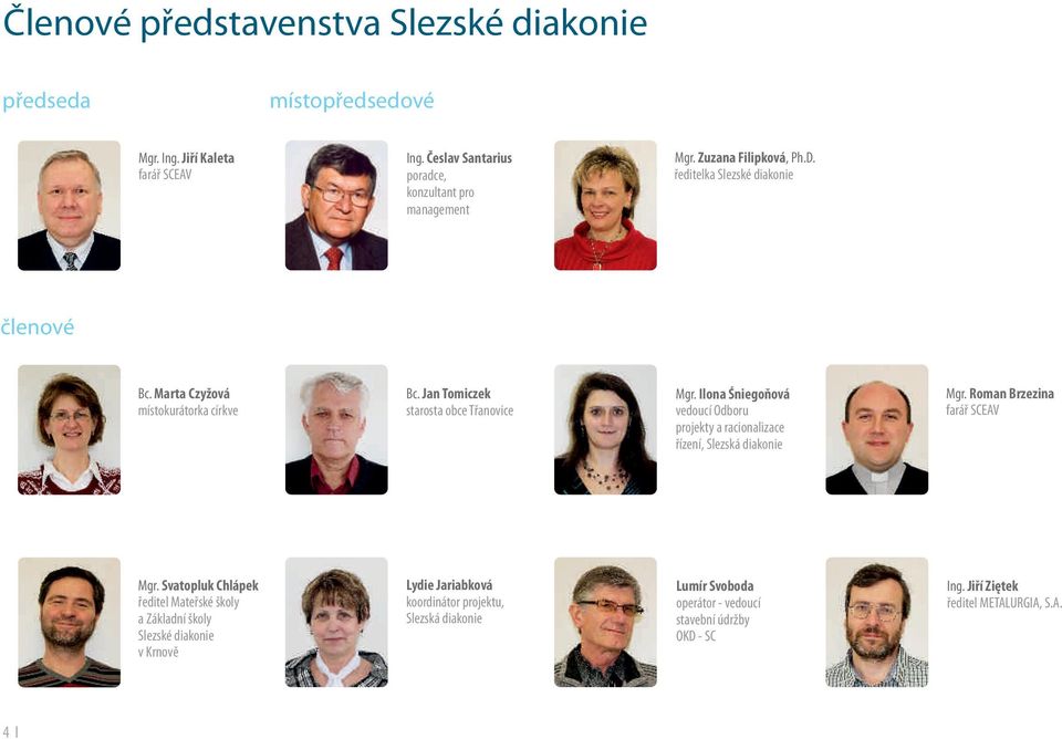 Ilona Śniegoňová vedoucí Odboru projekty a racionalizace řízení, Slezská diakonie Mgr. Roman Brzezina farář SCEAV Mgr.