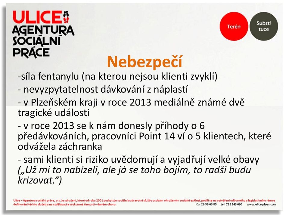 o 6 předávkováních, pracovníci Point 14 ví o 5 klientech, které odvážela záchranka - sami klienti si