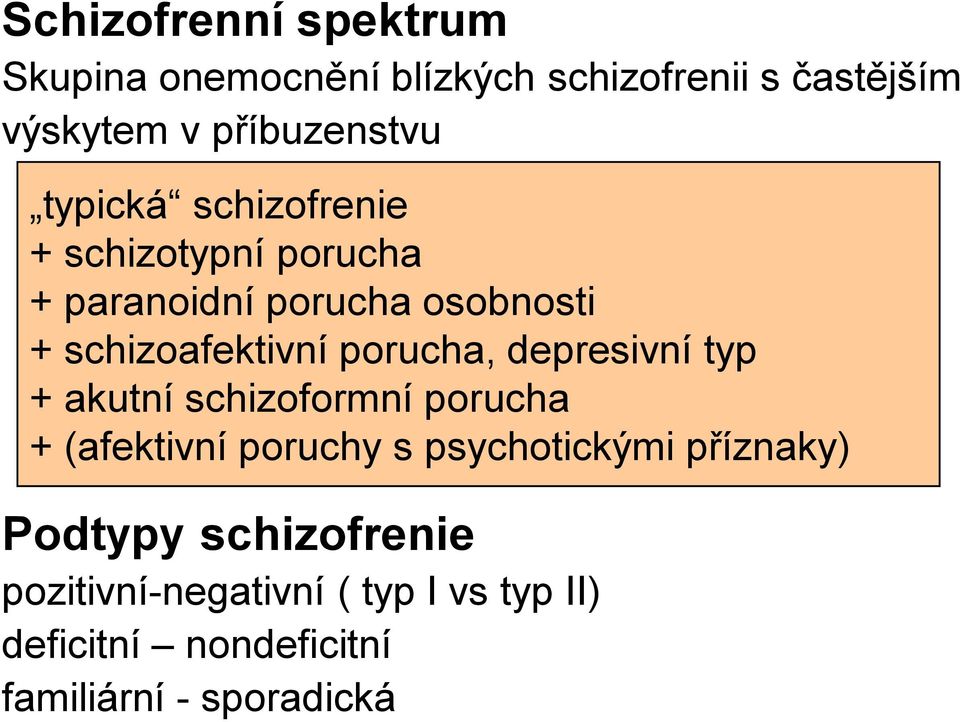 porucha, depresivní typ + akutní schizoformní porucha + (afektivní poruchy s psychotickými