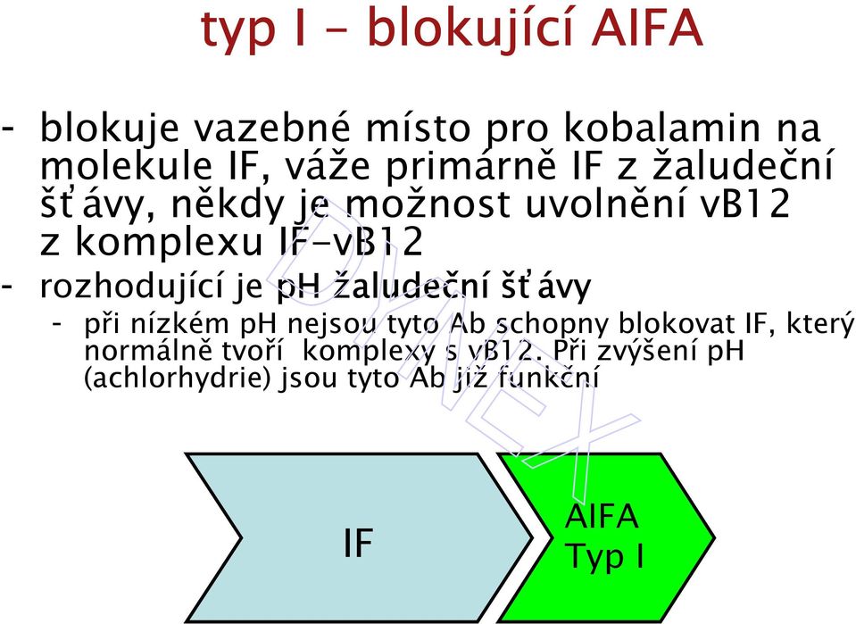 ph žaludeční šťávy - při nízkém ph nejsou tyto Ab schopny blokovat IF, který normálně