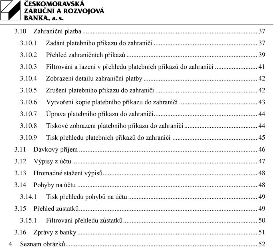 .. 44 3.10.8 Tiskové zobrazení platebního příkazu do zahraničí... 44 3.10.9 Tisk přehledu platebních příkazů do zahraničí... 45 3.11 Dávkový příjem... 46 3.12 Výpisy z účtu... 47 3.