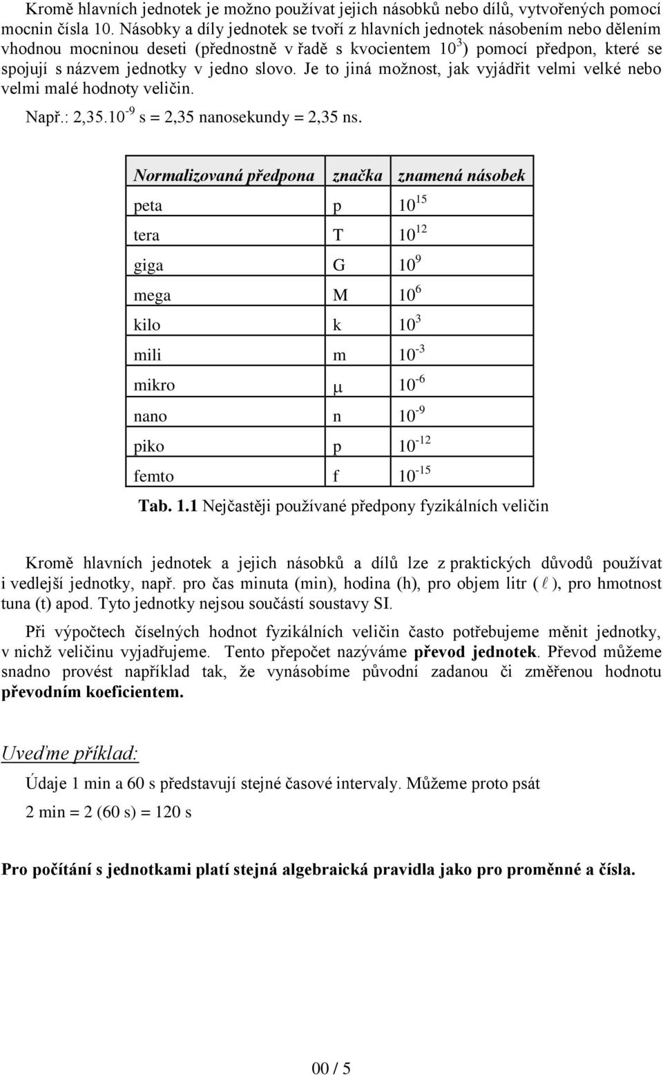 slovo. Je to jiná možnost, jak vyjádřit velmi velké nebo velmi malé hodnoty veličin. Např.: 2,35.10-9 s = 2,35 nanosekundy = 2,35 ns.