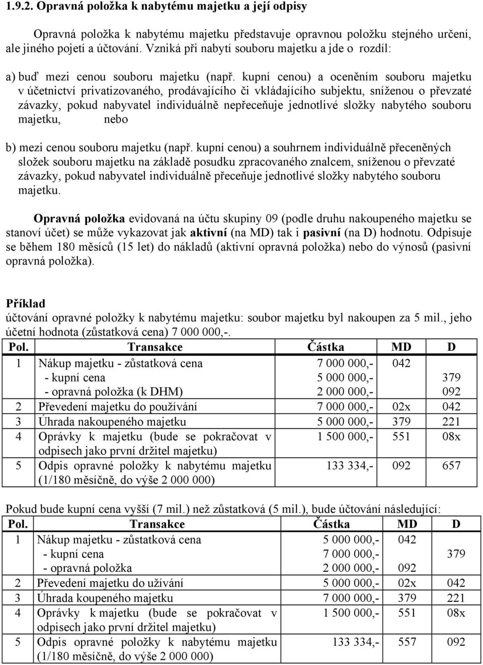 kupní cenou) a oceněním souboru majetku v účetnictví privatizovaného, prodávajícího či vkládajícího subjektu, sníženou o převzaté závazky, pokud nabyvatel individuálně nepřeceňuje jednotlivé složky