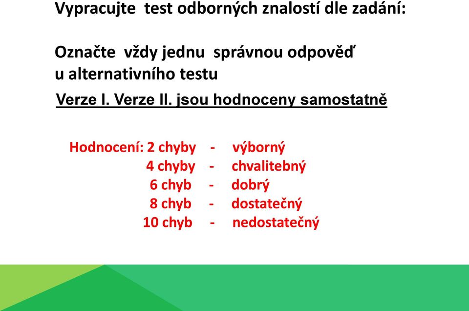 jsou hodnoceny samostatně Hodnocení: 2 chyby - výborný 4 chyby -