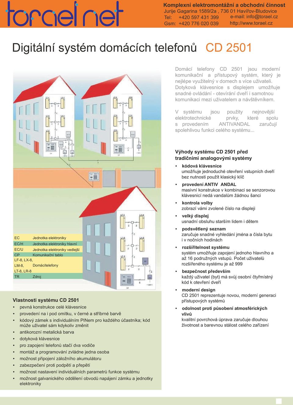 cz Digitální systém domácích telefonù CD 501 Domácí telefony CD 501 jsou moderní komunikaèní a pøístupový systém, který je nejlépe využitelný v domech s více uživateli.