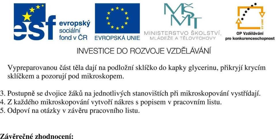 Postupně se dvojice žáků na jednotlivých stanovištích při mikroskopování vystřídají. 4.