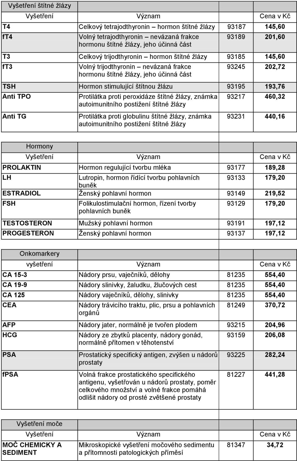 Anti TG Protilátka proti peroxidáze štítné žlázy, známka autoimunitního postižení štítné žlázy Protilátka proti globulinu štítné žlázy, známka autoimunitního postižení štítné žlázy 93217 460,32 93231