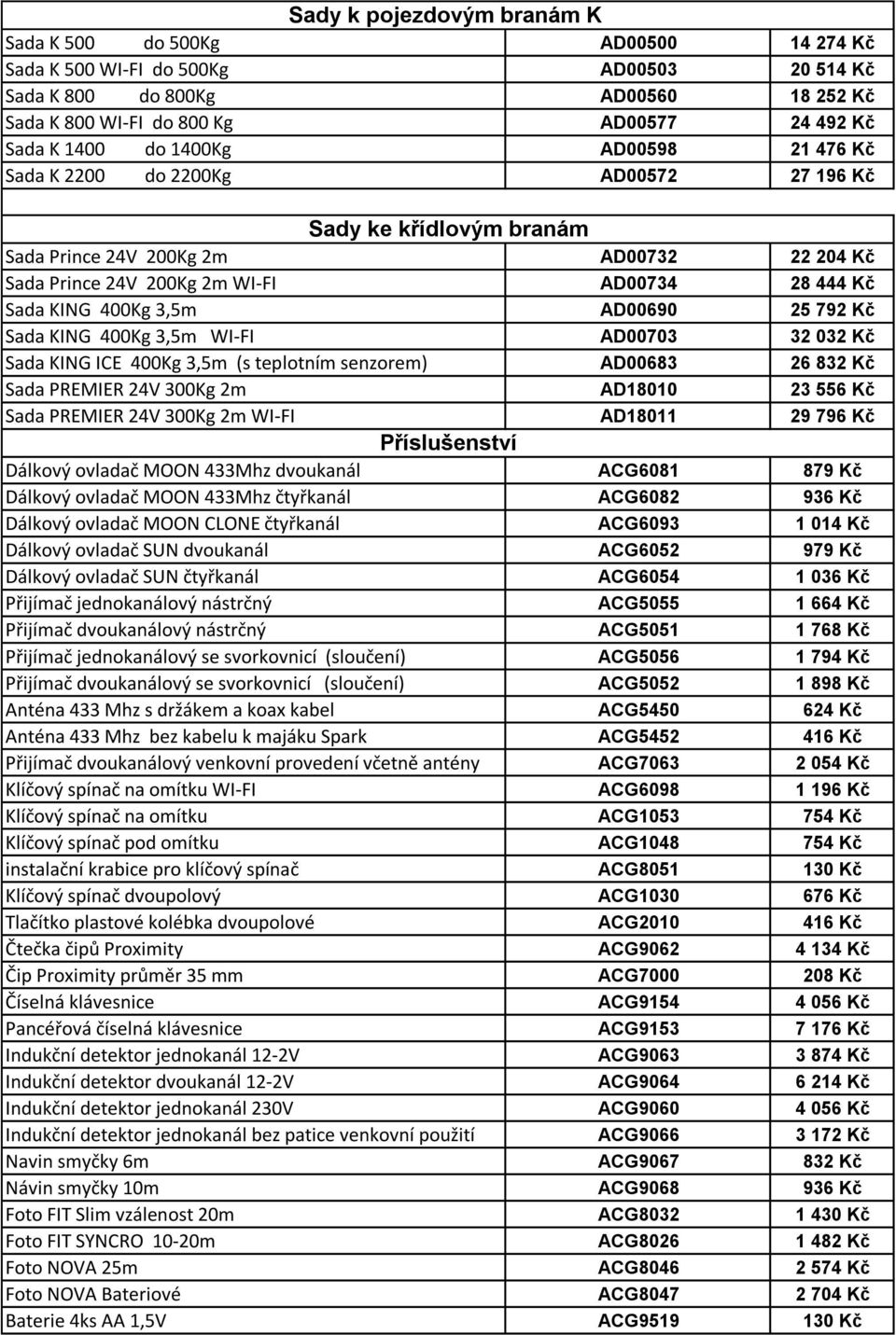 400Kg 3,5m AD00690 25 792 Kč Sada KING 400Kg 3,5m WI-FI AD00703 32 032 Kč Sada KING ICE 400Kg 3,5m (s teplotním senzorem) AD00683 26 832 Kč Sada PREMIER 24V 300Kg 2m AD18010 23 556 Kč Sada PREMIER